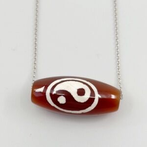 Sterling silver carnelian bead pendant necklace - GM548